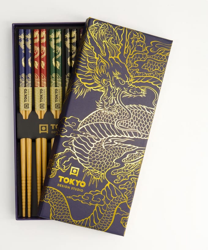Tokyo Design Studio – Eetstokjes Giftset – Dragon – 5 paar - 22.5cm