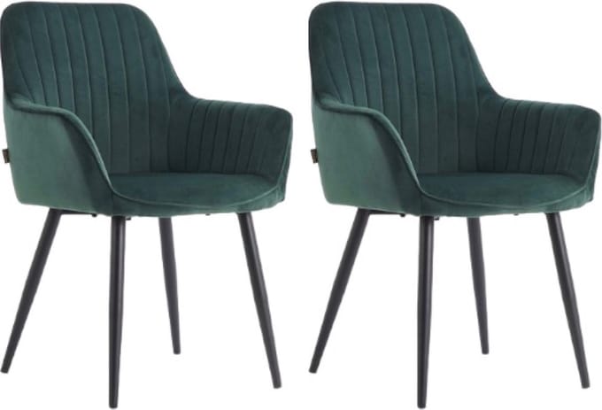 Colenis® - Veli eetkamerstoel - Set Van 2 - Groen - Velvet - Met Armleuning