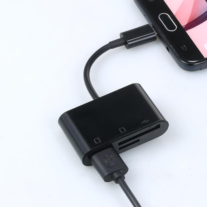 3-in-1 micro-USB naar USB2.0+SD+TF-adapter Micro USB OTG naar USB2.0-adapter SD TF Micro SD-kaartlezer zwart