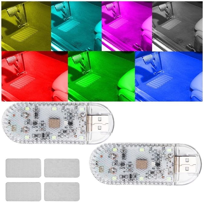 Dailygoods - 2 Stuks USB Auto Verlichting met Kleurrijke Effecten