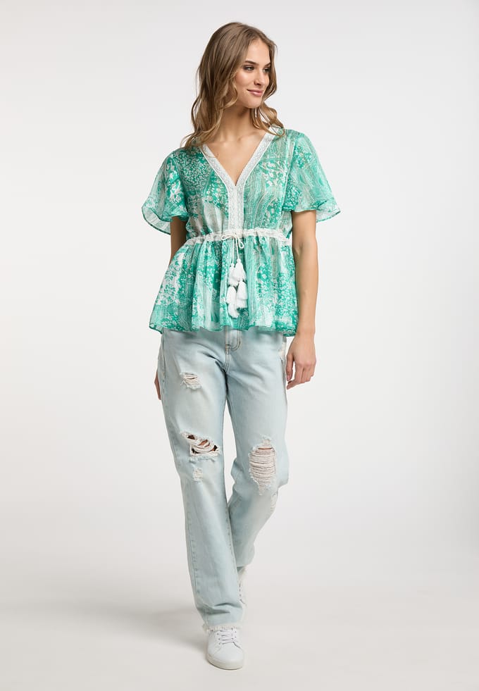 IZIA Blouse Dames Groen Wit