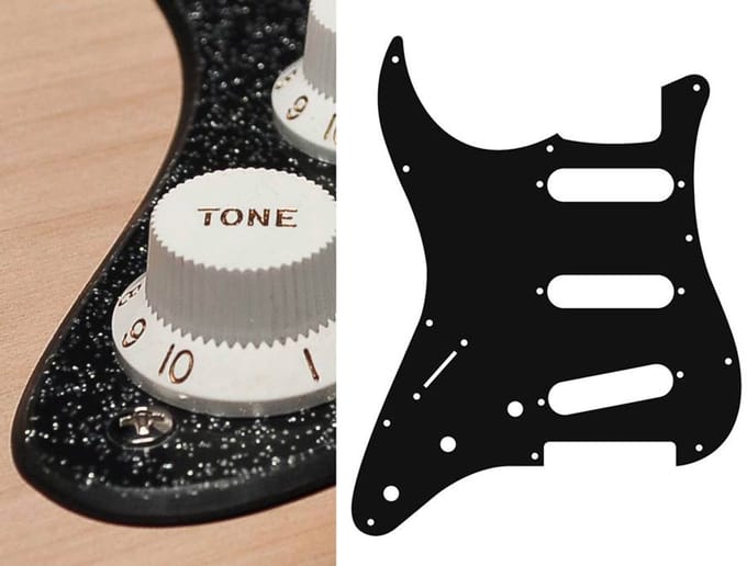 Boston SL-213-SBK pickguard, Stallion, standard, SSS, 3 pot holes, 3-5 switch, lefthanded, 2 ply, sparkling black