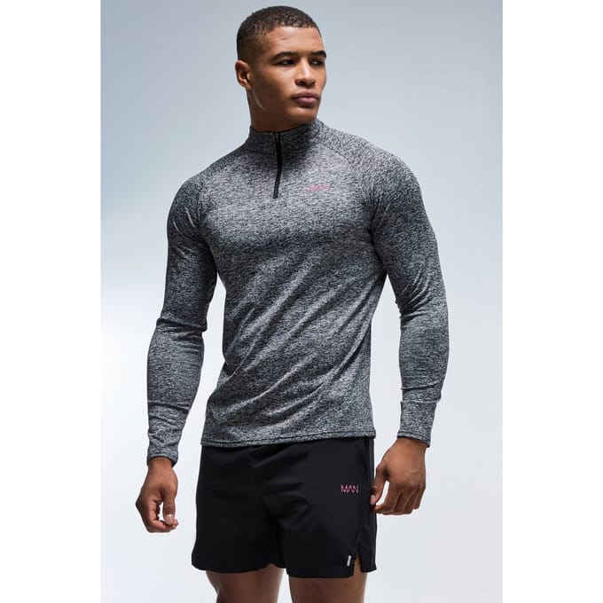 Heren Actief Regular Fit Gemêleerde 1/4 Rits & Short Set | Black | Size Large