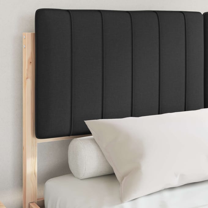 vidaXL - Bedframe - met - Gevoerde - Hoofdbord - Zwart - 135 - x - 190 - cm