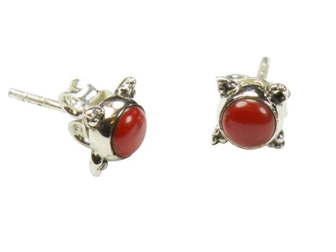 Zilveren knop oorbellen Jaspis 925 zilver