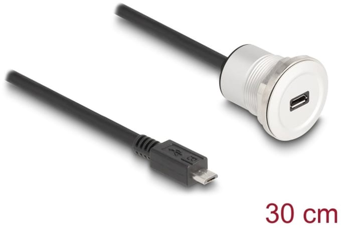 Delock USB 2.0 Micro-B built-in female with cable plug 30 cm aluminium