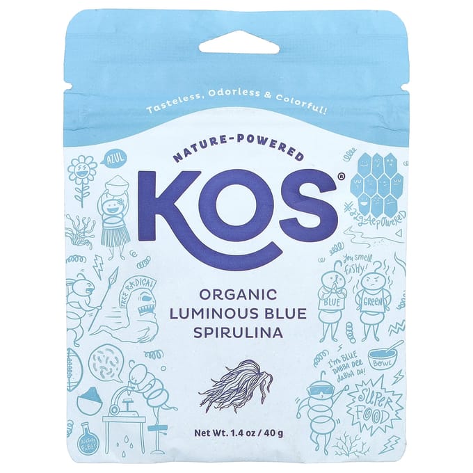 KOS, poudre de spiruline bleue lumineuse biologique, 1,4 oz (40g)