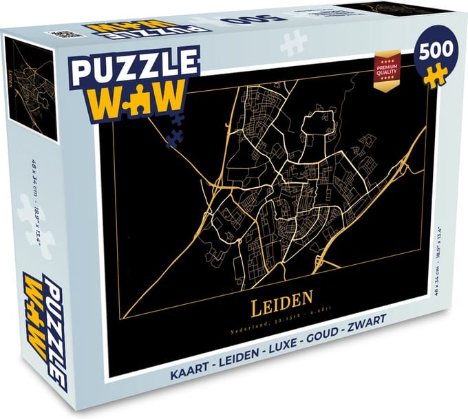 Puzzel Kaart - Leiden - Luxe - Goud - Zwart - Legpuzzel - Puzzel 500 stukjes