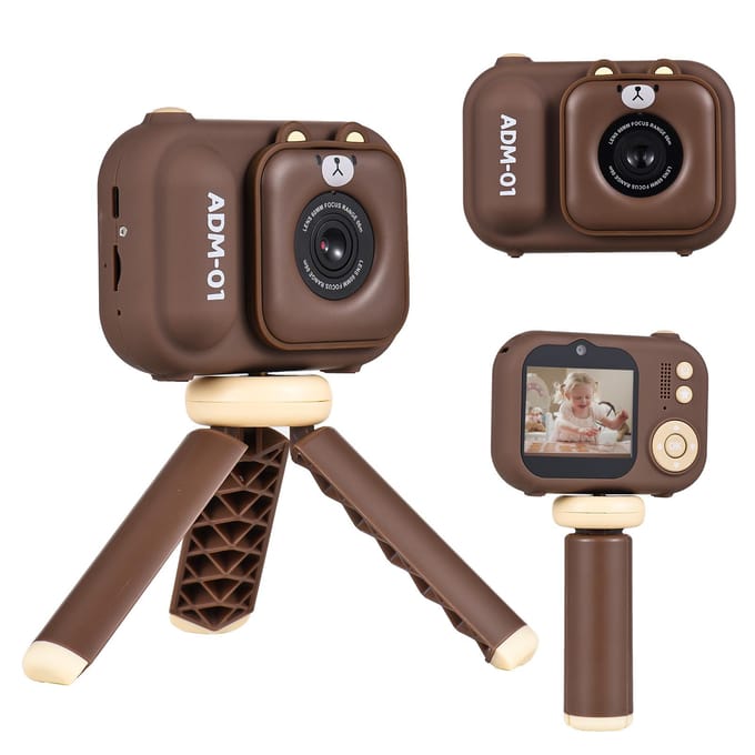 1080P Kinderen Digitale Camera Mini Videocamera voor Kinderen 48MP 2.4 Inch IPS Scherm Dubbele Lens Ingebouwd bruin