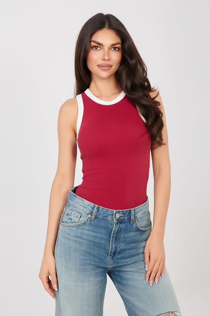 Contour Line Tank Top - Donkerrood / M