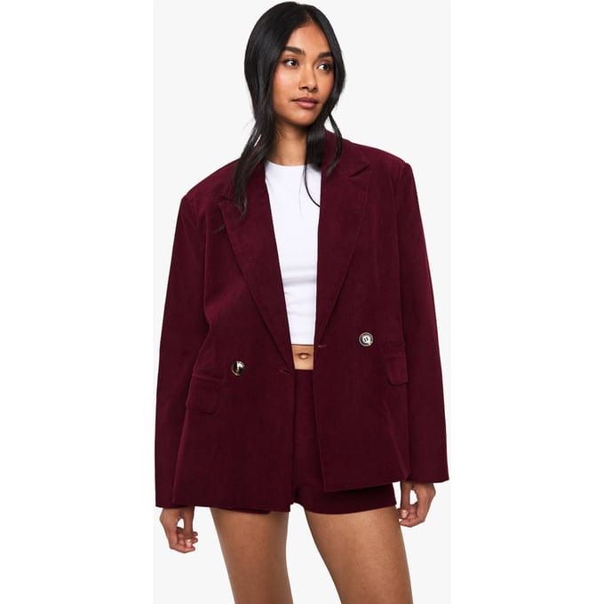boohoo Dames Courdoroy Op Maat Gemaakte Blazer | Bordeaux Rood | Maat: 38