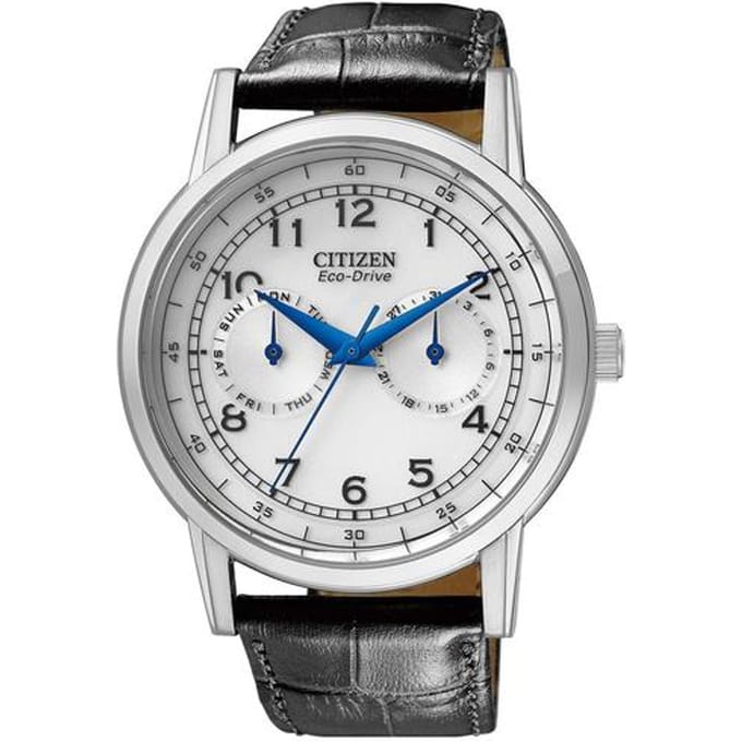 CITIZEN Affichage de la date Solaire Quartz Bracelet en Cuir Véritable Montre Homme Cadran Blanc AO9000-06B- blanc