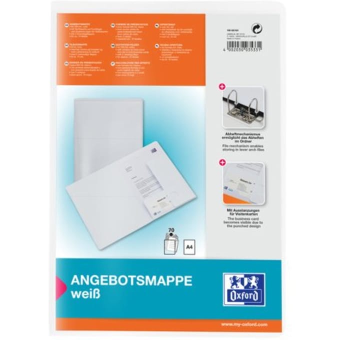Offertemap Oxford A4 met insteektas 2 kleppen 0.5mm PP wit