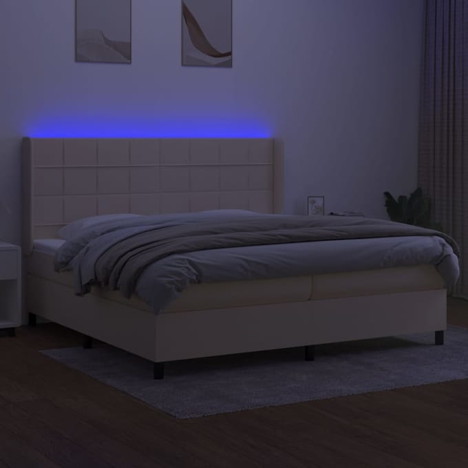 vidaXL - Boxspring - met - matras - en - LED - stof - crèmekleurig - 200x200 - cm