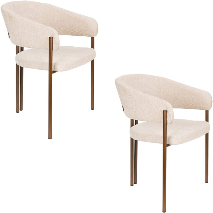 Dutchbone Naida Eetkamerstoelen Armleuning Beige - Set van 2