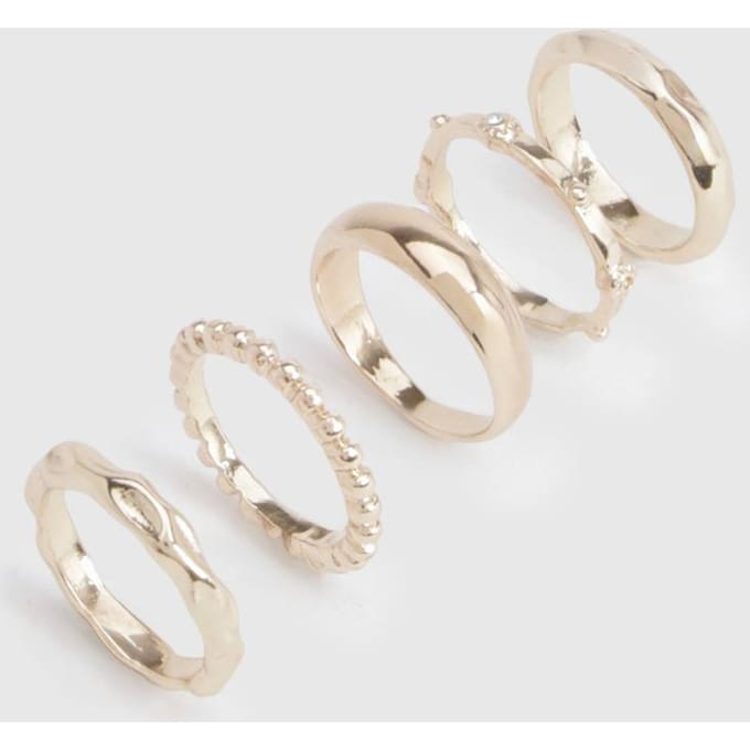 boohoo Dames Gouden Abstracte Ringen 5-Pack | Maat: Small/Medium