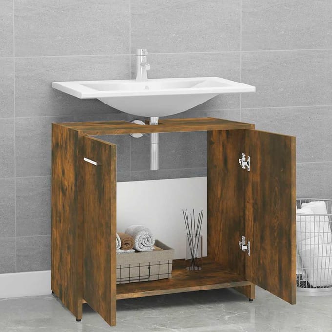 vidaXL - Badkamerkast - 60x33x60 - cm - bewerkt - hout - gerookt - eikenkleurig