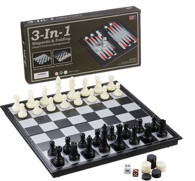 3-in 1 schaakbord set - damspel - backgammon - reisspel - magnetisch - inklapbaar