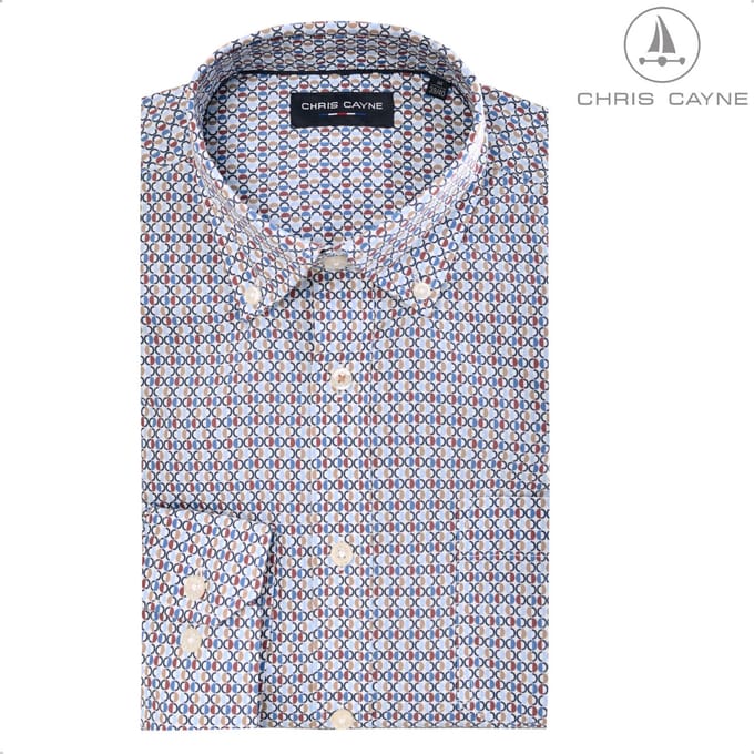 Chris Cayne overhemd lange mouw - M - blauw multi color - borstzak
