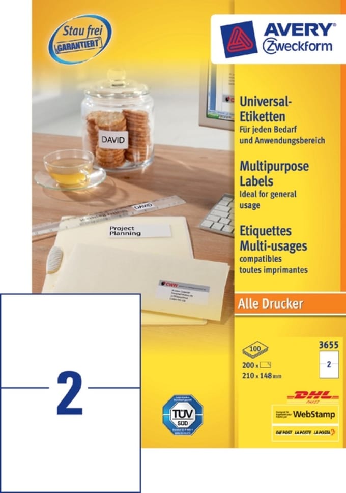 Etiket avery zweck 3655 210 x 148 mm 200 st