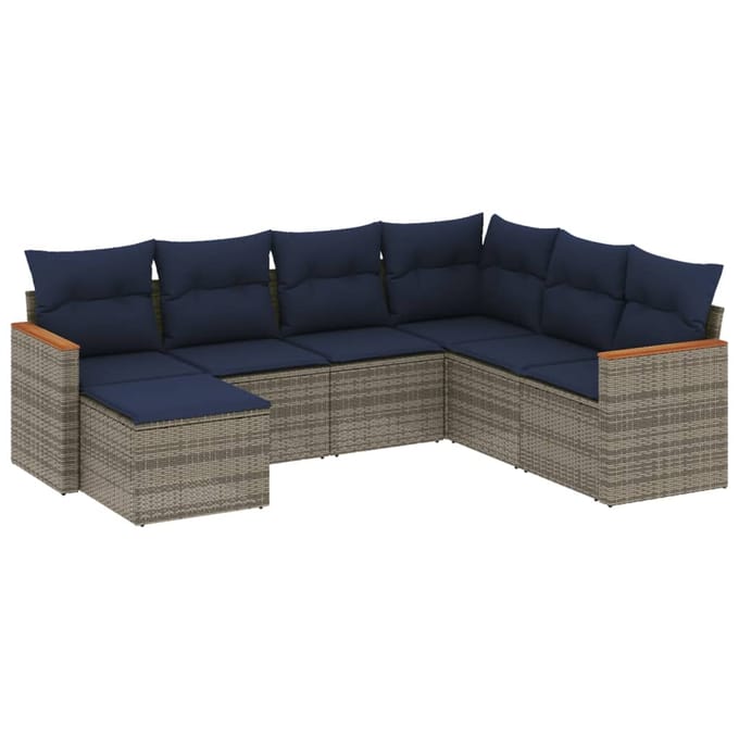 vidaXL - 7-delige - tuinbankset - met - kussens, - grijs - polyrotan