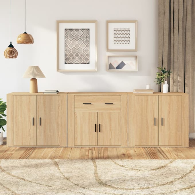 vidaXL - Dressoirs - 3 - st - bewerkt - hout - sonoma - eiken