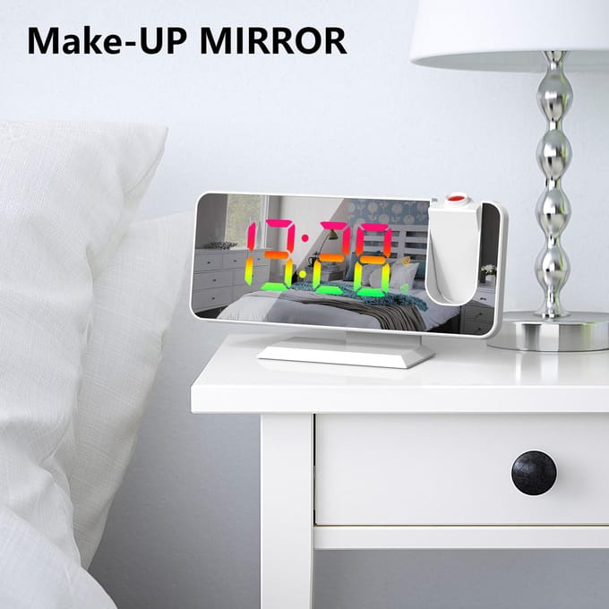 Digitale 180 graden projectiewekker met dynamische RGB-lichthelderheid Instelbaar snooze-dubbel alarm zwart