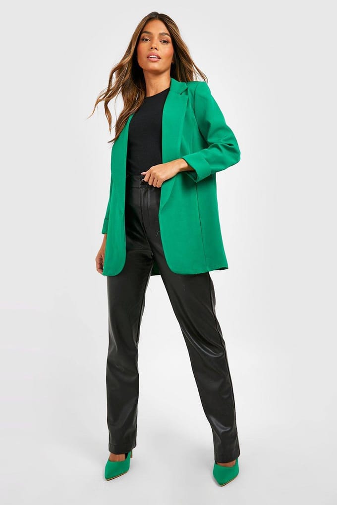 Dames Boohoo Basics Geweven Turn Cuff Relaxed Fit Blazer | Bright Green | Maat: 8