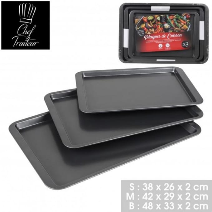 “LE FOUR” bakplaat set 3 stuks 38×26×H2 cm / 42×29×H2 cm / 48×33×H2 cm