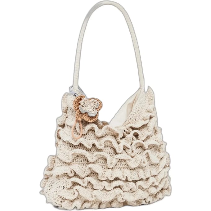 Vrouwenhandtas Desigual Crochet Waves Shopper Ecru