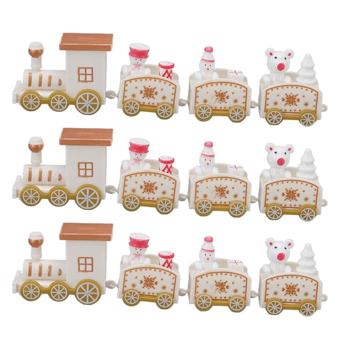 3 Ensembles Petits Trains Décorations de Noël Exquis Mini Ensemble Décor de Train Accessoires Décorations de Noël blanc