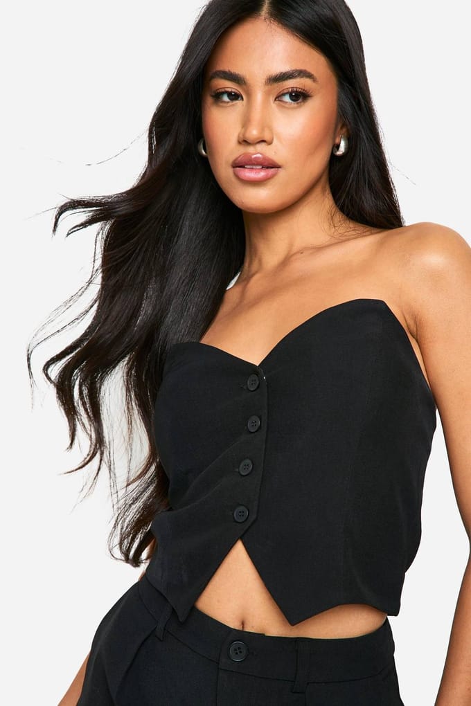 boohoo Dames Bandeau Corset-stijl Vest | Black | Maat: 12
