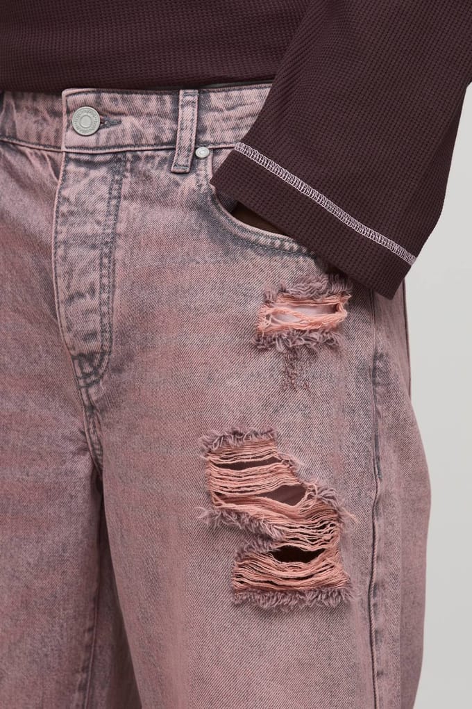 Getinte Gescheurde Relaxed Fit Jeans | Pink | Size 28R