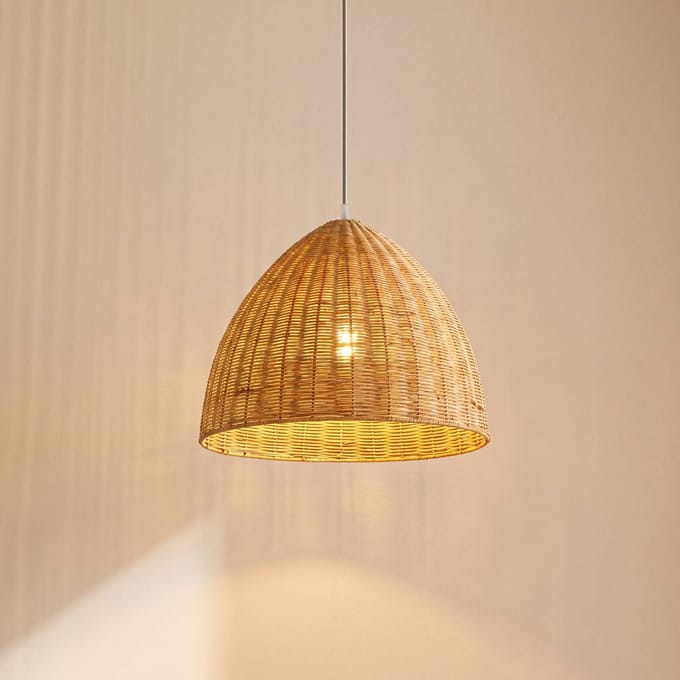 Lindby hanglamp Laverne, Ø 40 cm, rotan, E27