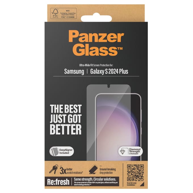 PanzerGlass Screenprotector geschikt voor Samsung Galaxy S24 Plus Glazen | PanzerGlass Ultra-Wide Fit Screenprotector - Case Friendly + Installatie Frame