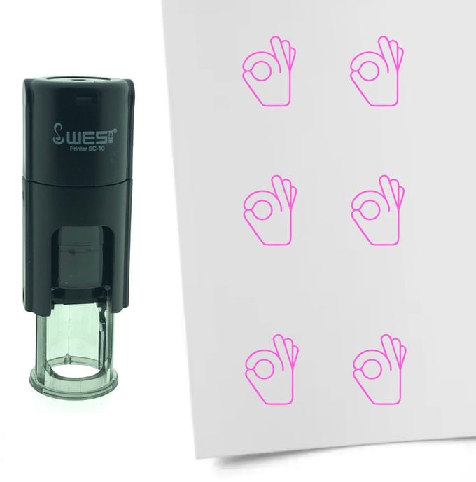 CombiCraft Stempel OK hand gebaar 10mm rond - Roze inkt