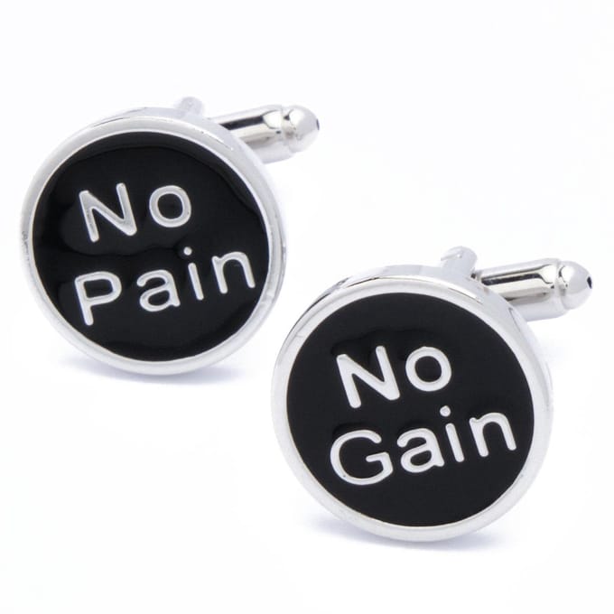 Manchetknopen - No Pain No Gain Zwart Rond