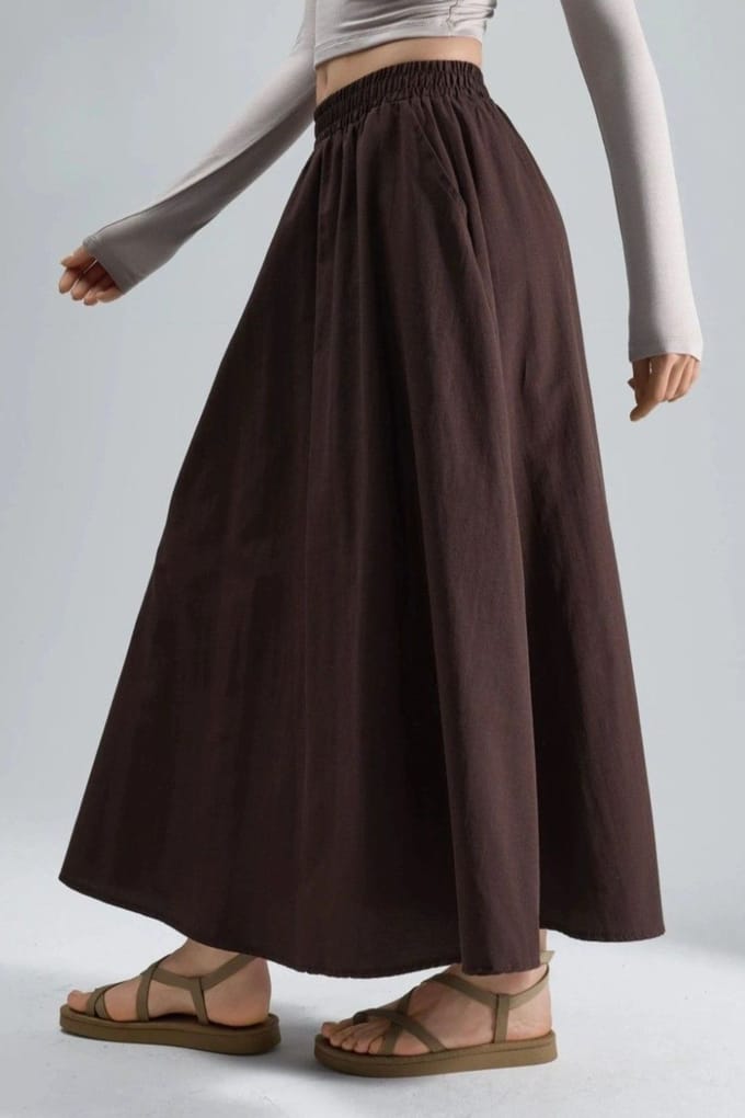 Elastische Taille Maxi Rok met Zakken