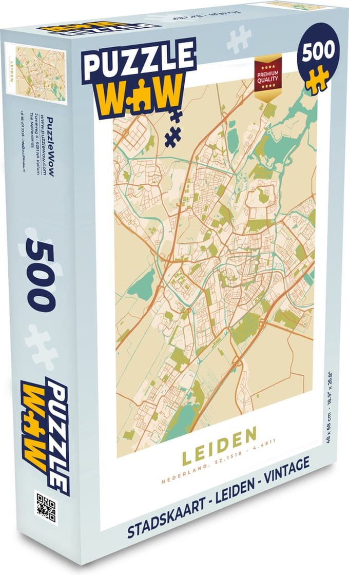 Puzzel Stadskaart - Leiden - Vintage - Legpuzzel - Puzzel 500 stukjes - Plattegrond