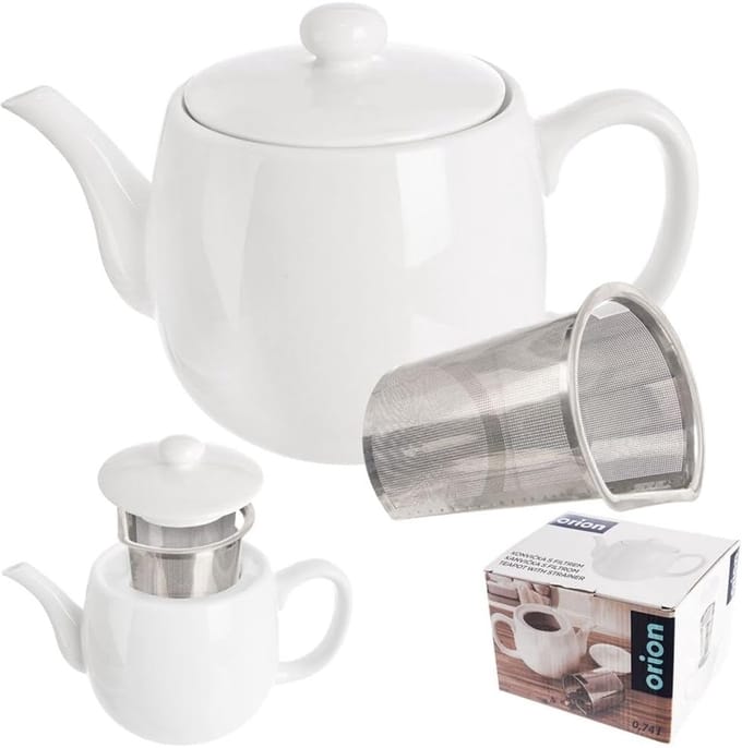 Theepot met Filter Porselein Wit MONA 700 ml - Koffie- en Thee Pot - Infuser - Theezeef - Filter - Zeef
