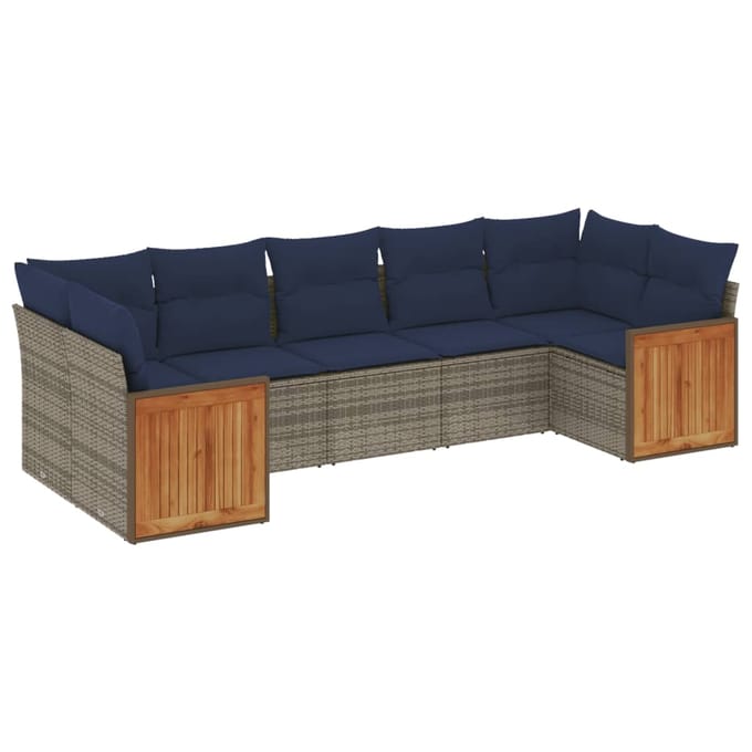 vidaXL - 7-delige - tuinbankset - met - kussens, - grijs - polyrotan