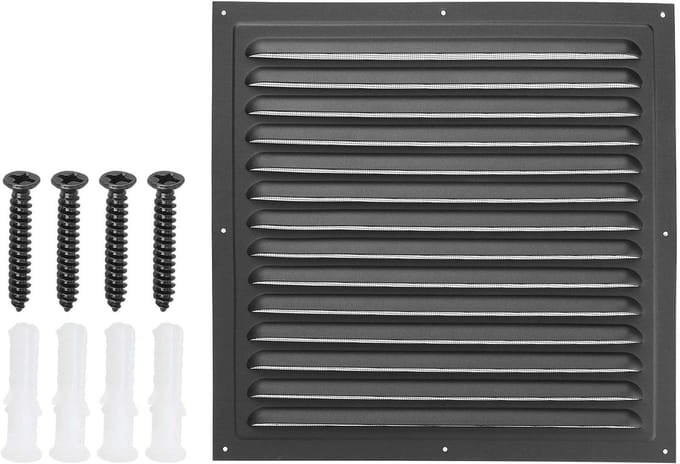 Gevelopening Vierkant - Buitenmuur Vent - Ventilatie Bieden - Schuin Lamelontwerp - 300x300 mm - Zwart