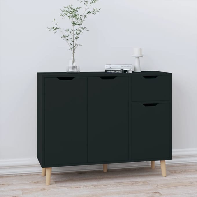 vidaXL - Dressoir - 90x30x72 - bewerkt - hout - zwart