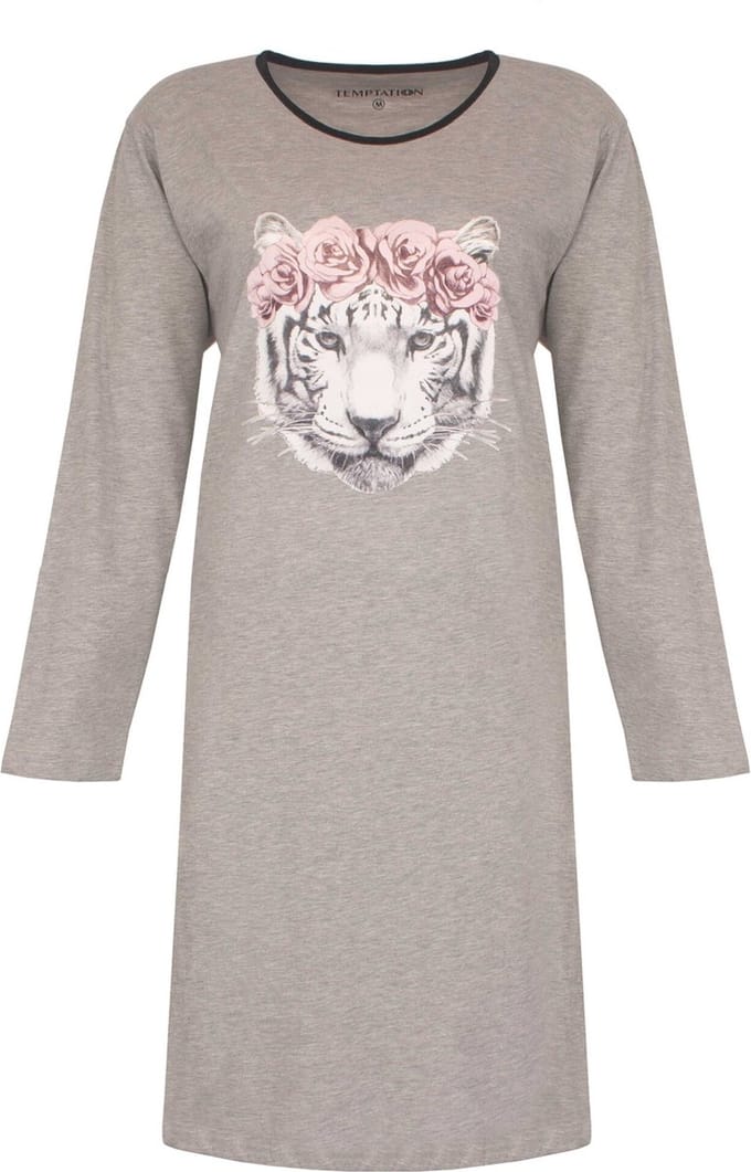 Temptation Dames Nachthemd - Bigshirt - Grijs Melange - Maat M