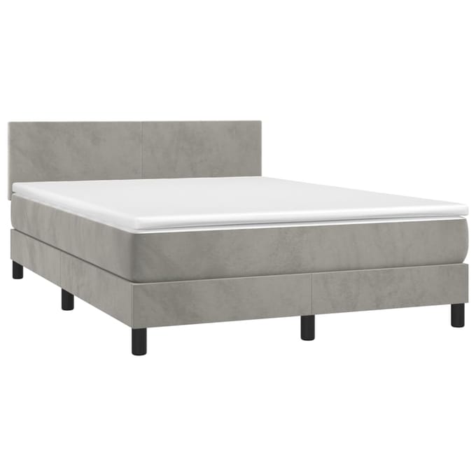 vidaXL - Boxspring - met - matras - fluweel - lichtgrijs - 140x190 - cm