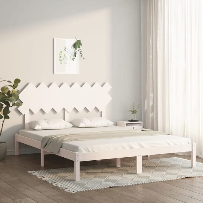 vidaXL - Bedframe - massief - hout - wit - 160x200 - cm