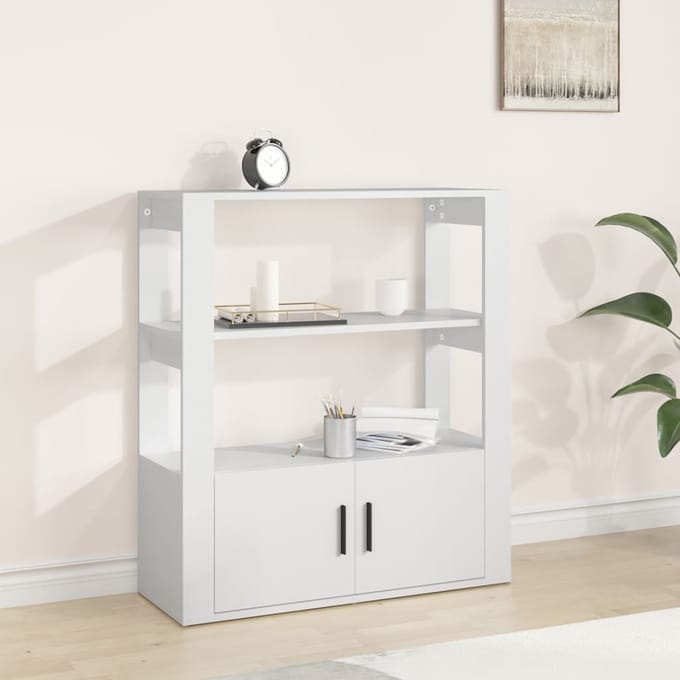 vidaXL - Dressoir - 80x30x90 - cm - bewerkt - hout - wit