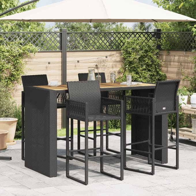 vidaXL - Tuinbartafel - acaciahouten - blad - 185x80x110 - cm - poly - rattan - zwart