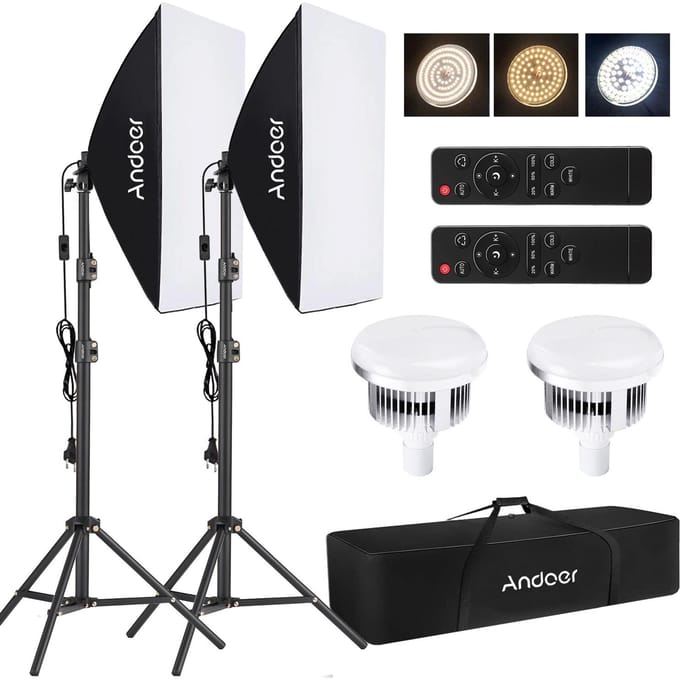 Andoer Studio Fotografie Lichtset Softbox Verlichtingsset met 85W 2800K-5700K Tweekleurige temperatuur EU Plug black