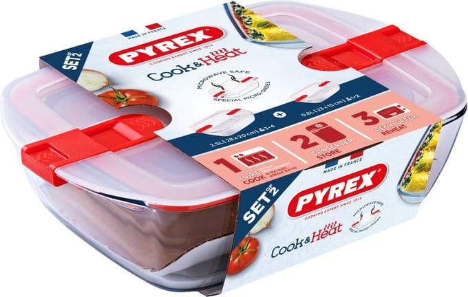 Pyrex Cook & Heat Glazen Ovenschalen Set 2,5L + 0,8L